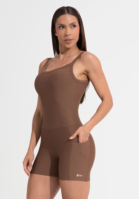 Macaquinho Fitness Feminino Marrom com Bolsos Aura Dlk MARROM / P