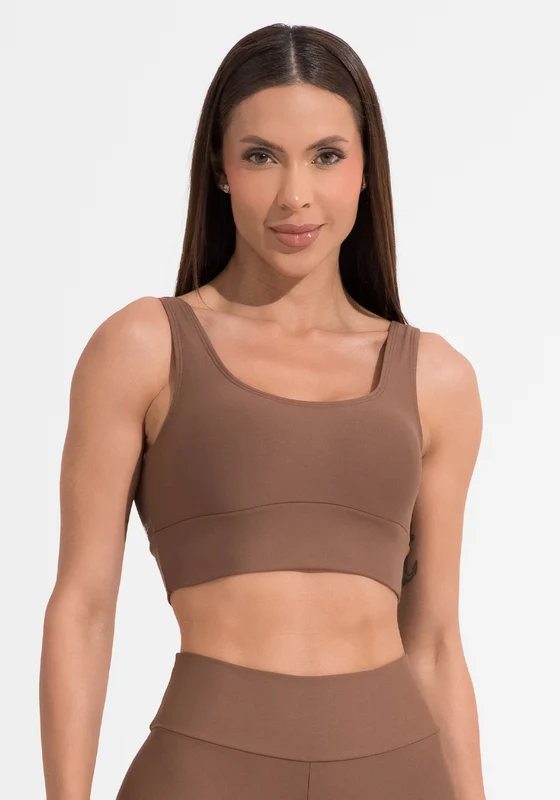 Top Fitness Feminino Marrom Com Alça Larga Aura Dlk MARROM / M