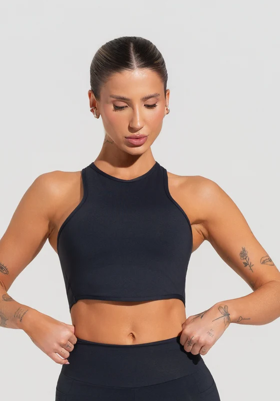 Cropped Fitness Feminino Com Cava Americana Soul Dlk Preto PRETO / M