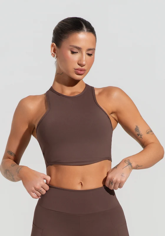 Cropped Fitness Feminino Com Cava Americana Soul Dlk Marrom MARROM / M