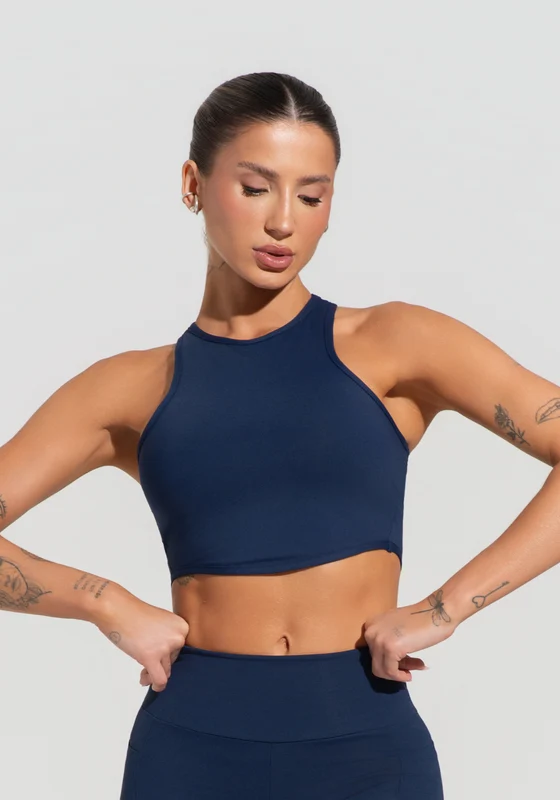 Cropped Fitness Feminino Com Cava Americana Soul Dlk Azul Marinho AZUL MARINHO / M