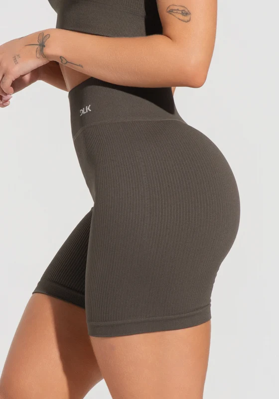 Bermuda Fitness Feminina Verde Oliva Canelada Com Cós Alto Seamless+ Dlk OLIVA / M