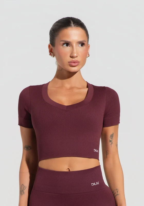 Cropped Feminino Vinho Canelado Seamless+ Dlk VINHO / M