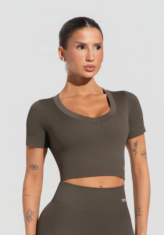 Cropped Feminino Verde Oliva Canelado Seamless+ Dlk OLIVA / P