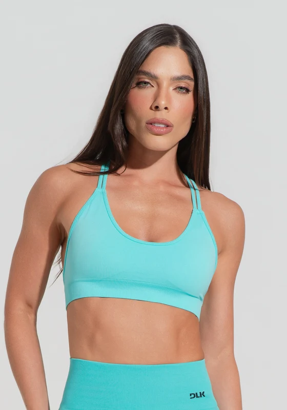 Top Fitness Feminino Com Bojo E Alças Cruzadas Seamless+ Dlk Verde Água VERDE / M