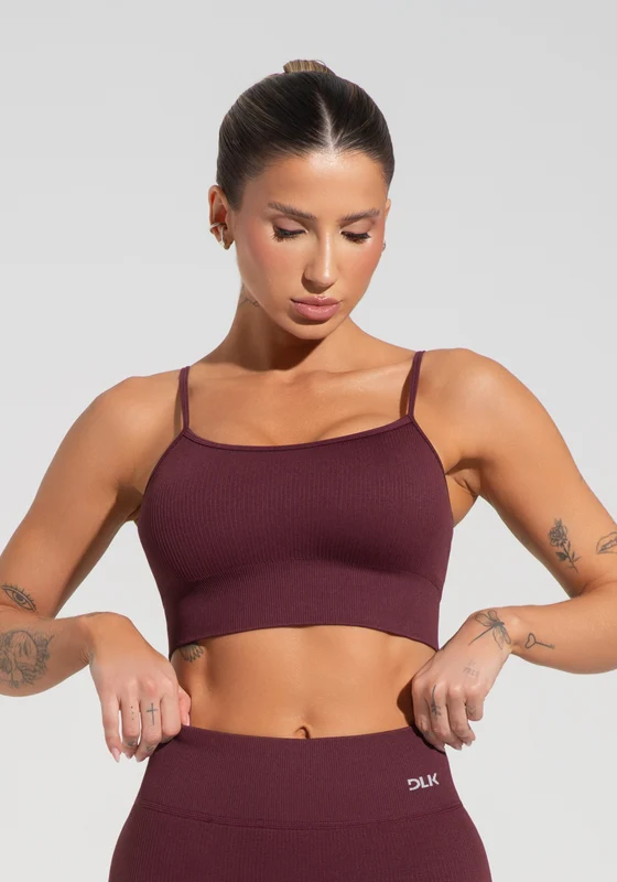 Top Fitness Feminino Vinho Canelado Com Bojo E Alças Reguláveis Seamless+ Dlk VINHO / M