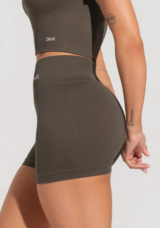 Short Fitness Feminino Verde Oliva Canelado Com Cós Alto Seamless+ Dlk OLIVA / G