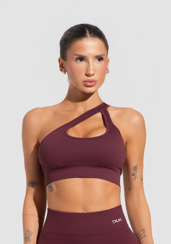 Top Fitness Feminino Vinho Canelado Com Bojo E Detalhe Vazado Seamless+ Dlk VINHO / G