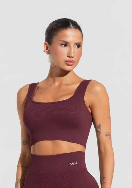 Top Fitness Feminino Vinho Canelado com Bojo Seamless+ Dlk VINHO / GG