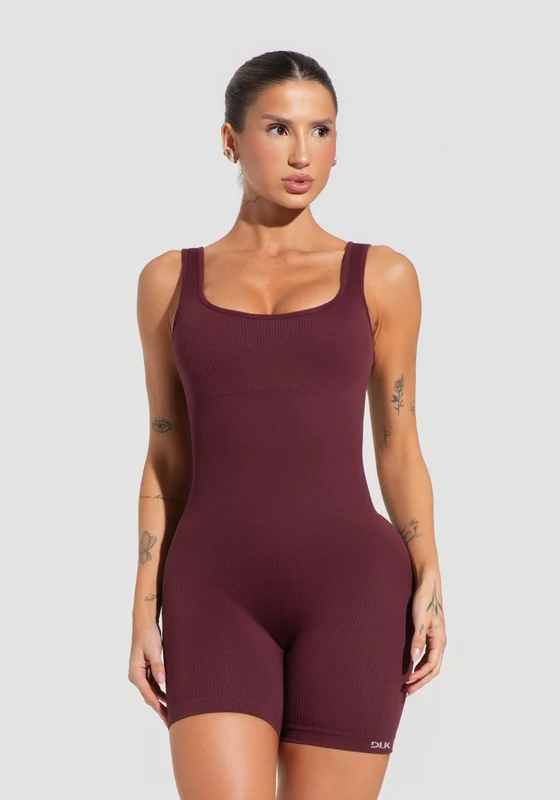 Macaquinho Fitness Feminino Vinho Canelado Com Bojo Seamless+ Dlk VINHO / M