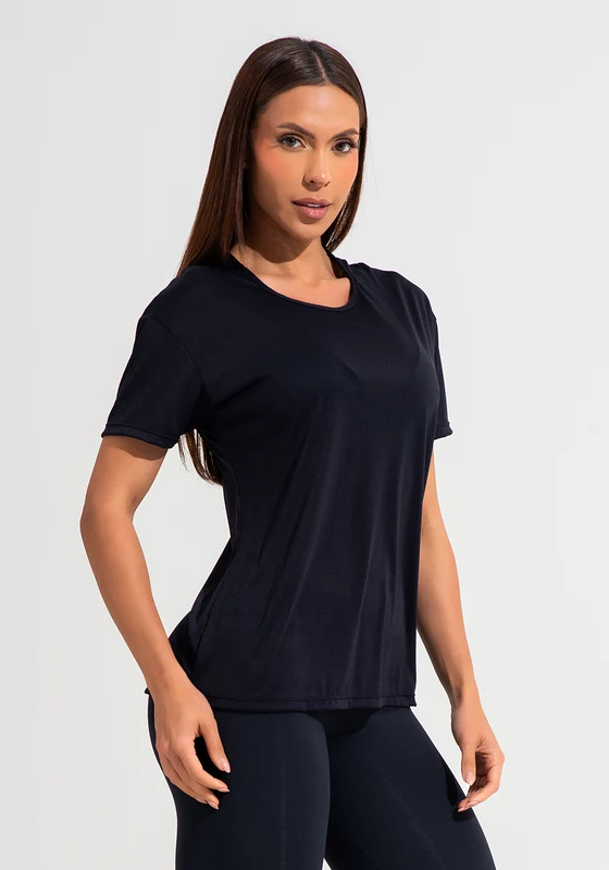 Blusa T-shirt Fitness Feminina De Poliamida Básica Dlk Preto PRETO / M