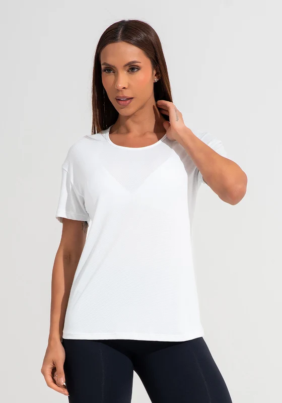 Blusa T-shirt Fitness Feminina De Poliamida Básica Dlk Branco BRANCO / M