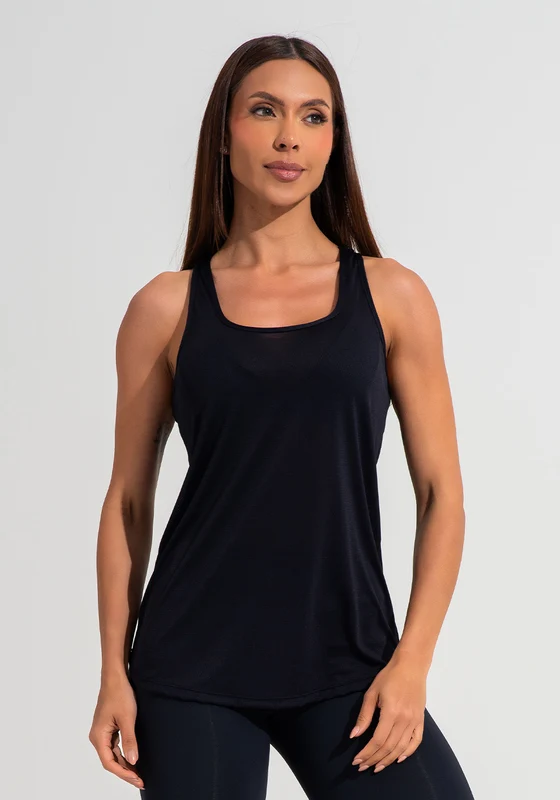 Camiseta Fitness Feminina de Poliamida Modelo Nadador Básica Dlk Preto PRETO / M