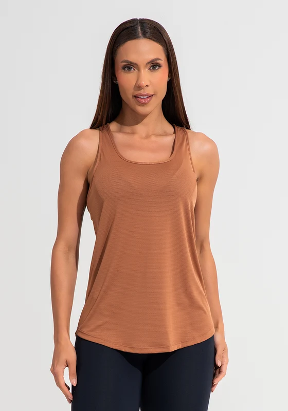 Camiseta Fitness Feminina De Poliamida Modelo Nadador Básica Dlk Marrom MARROM / G