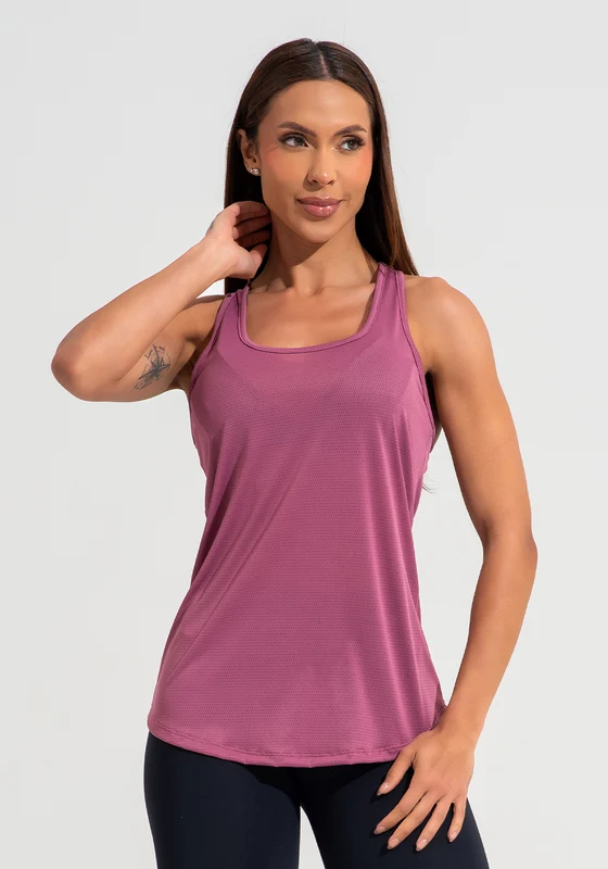 Camiseta Fitness Feminina de Poliamida Modelo Nadador Básica Dlk Rosa Antigo ROSA / G