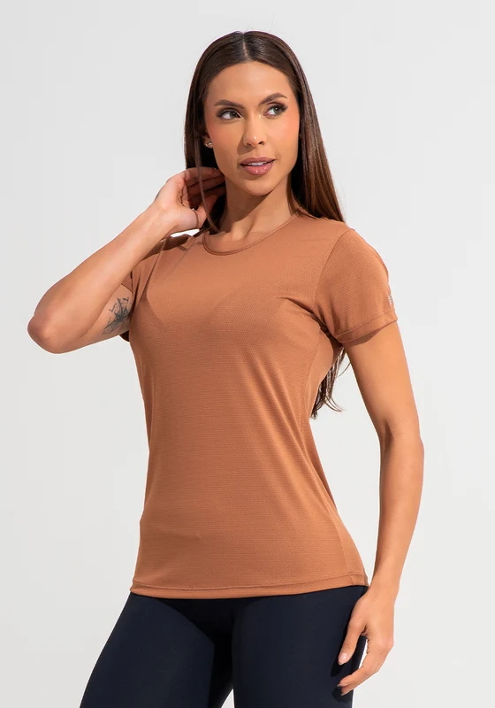 Blusa Baby Look Feminina De Poliamida Básica Dlk Marrom MARROM / M