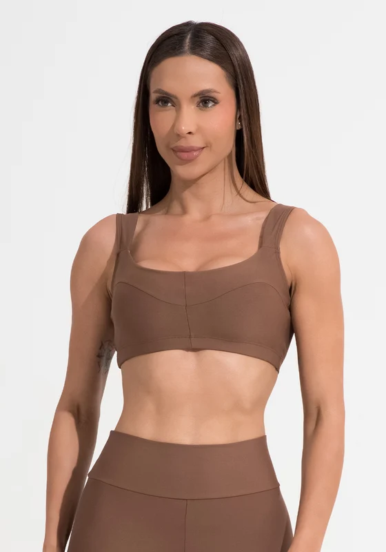 Top Fitness Feminino Marrom Com Alça Larga E Recortes Aura Dlk MARROM / G