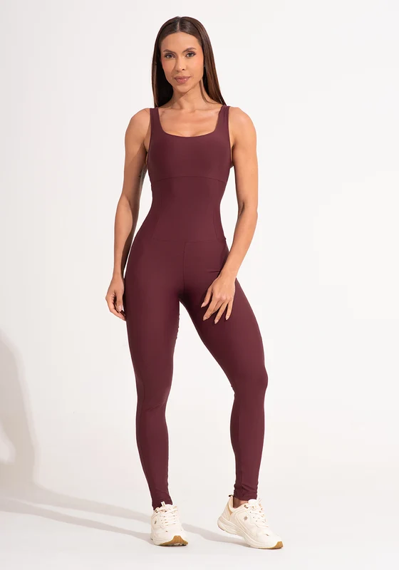 Macacão Fitness Feminino Vinho com Alças Largas e Recortes Aura Dlk VINHO / G