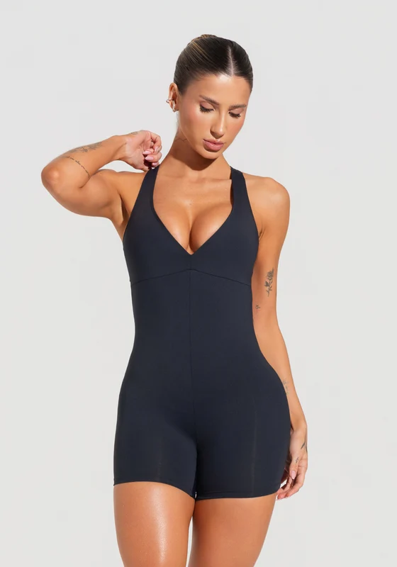 Macaquinho Fitness Feminino Nadador Com Decote Soul Dlk Preto PRETO / P