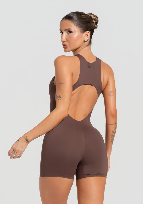 Macaquinho Fitness Feminino Nadador Com Decote Soul Dlk Marrom MARROM / G