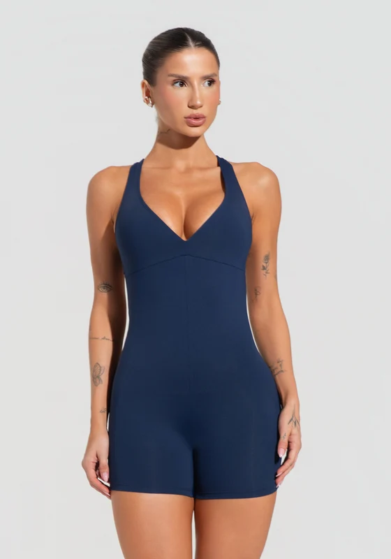 Macaquinho Fitness Feminino Nadador Com Decote Soul Dlk Azul Marinho AZUL MARINHO / G