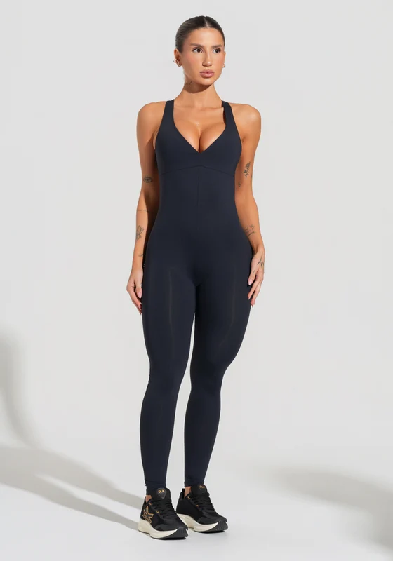 Macacão Fitness Feminino Nadador Com Decote Soul Dlk Preto PRETO / M