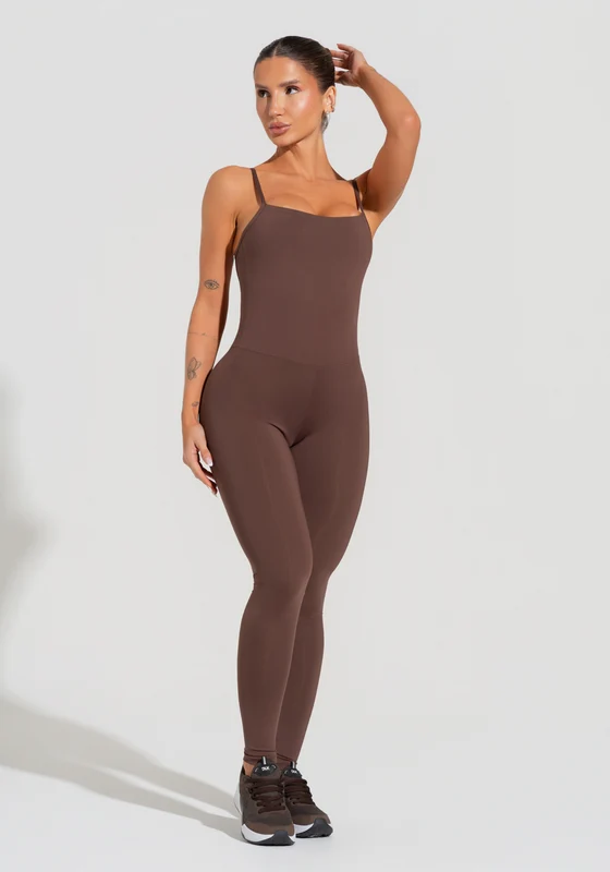 Macacão Fitness Feminino com Alças Reguláveis Soul Dlk Marrom MARROM / G