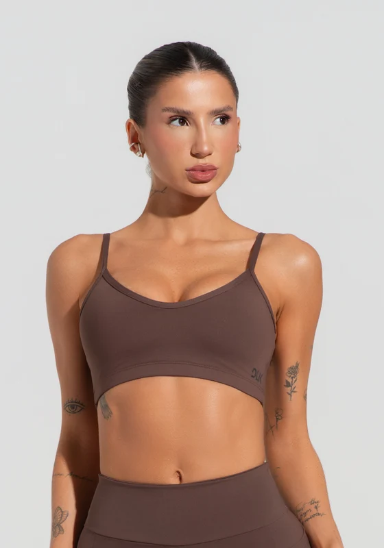 Top Fitness Feminino Com Alças Finas Reguláveis Soul Dlk Marrom MARROM / M