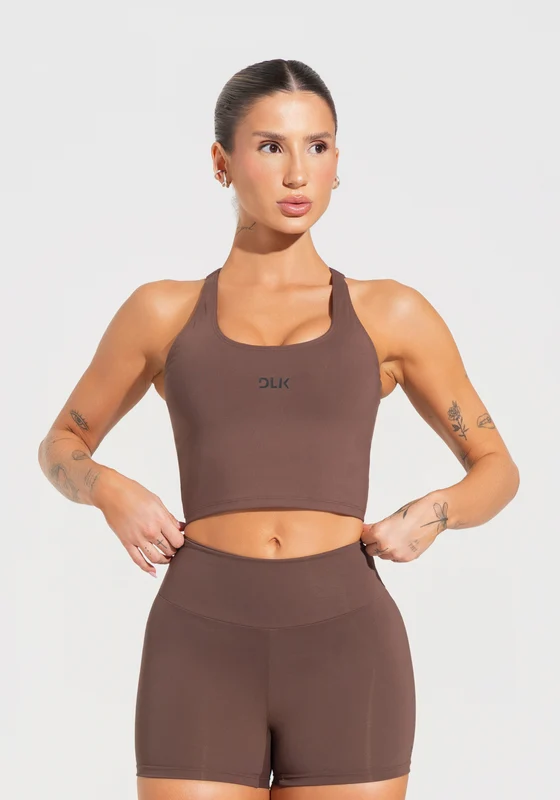 Cropped Fitness Feminino com Alças Reguláveis Soul Dlk Marrom MARROM / GG
