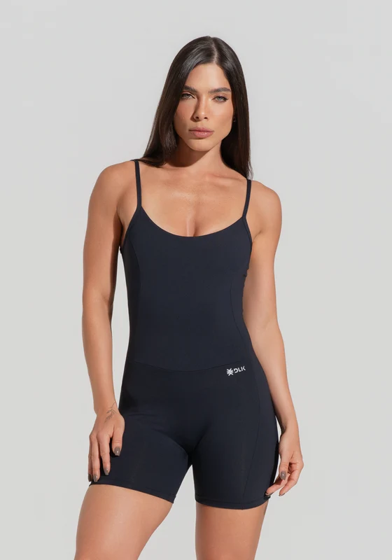 Macaquinho Fitness Feminino com Recortes Preto Básico Dlk PRETO / GG