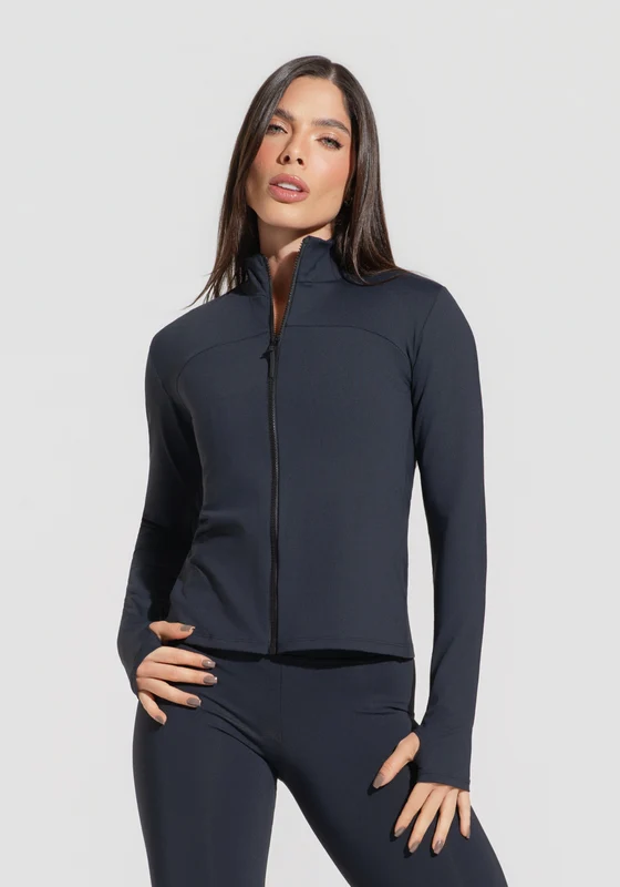 Casaco Fitness Feminino com Zíper Preto Básico Dlk PRETO / M
