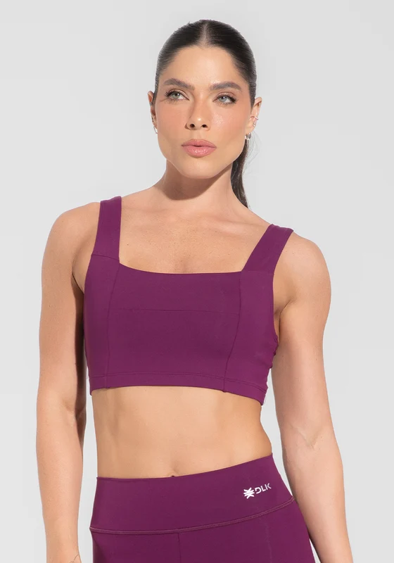 Top Fitness Feminino Decote Reto Com Recortes Roxo Básico Dlk ROXO / P