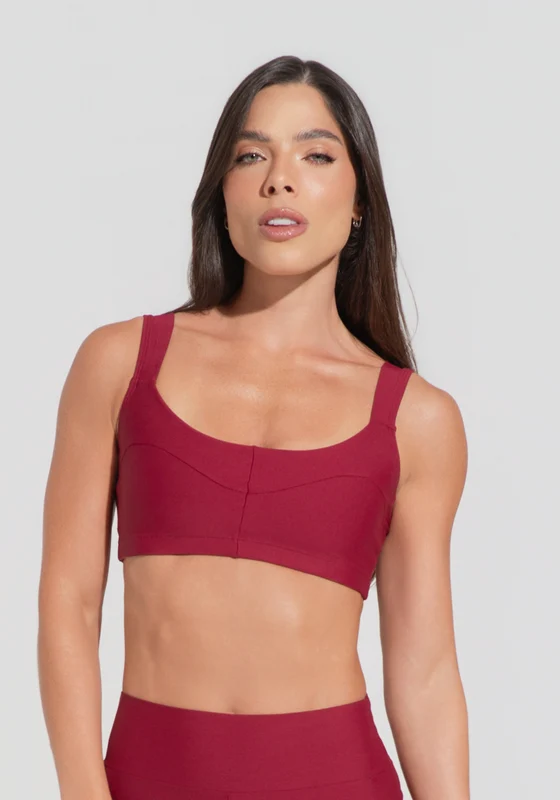 Top Fitness Feminino Vermelho Cereja Com Alça Larga E Recortes Aura Dlk CEREJA / P