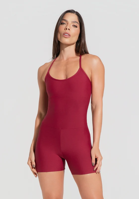 Macaquinho Fitness Feminino Vermelho Cereja com Alças Cruzadas Aura Dlk CEREJA / P