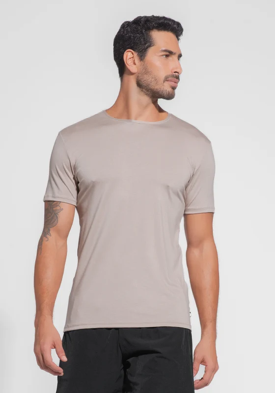 Camiseta Fitness Masculina Modal Dlk Areia NUDE / GG