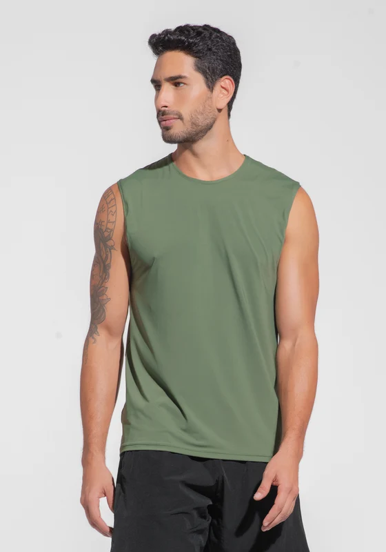 Regata Fitness Masculina Dry Fit Dlk Verde Militar VERDE / P