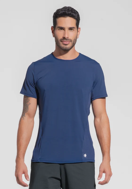 Camiseta Fitness Masculina Dry Fit Com Recortes Laterais Dlk Azul Marinho AZUL MARINHO / M