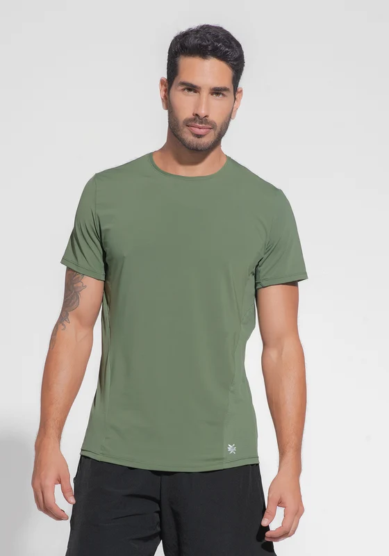 Camiseta Fitness Masculina Dry Fit Com Recortes Laterais Dlk Verde Militar VERDE / M
