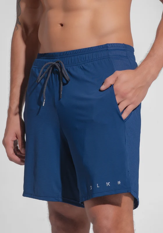 Short Fitness Masculino Dry Fit com Bolsos e Recorte Lateral Dlk Azul Marinho AZUL MARINHO / P