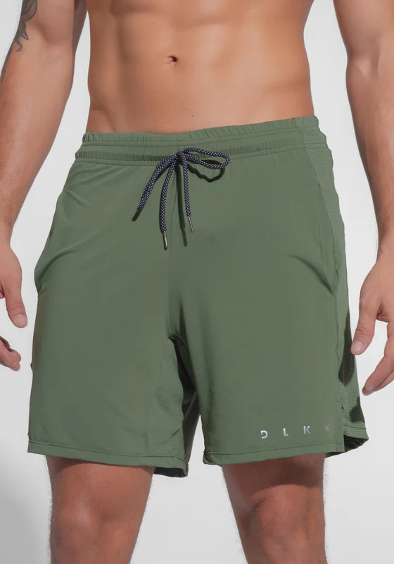 Short Fitness Masculino Dry Fit com Bolsos e Recorte Lateral Dlk Verde Militar VERDE / M