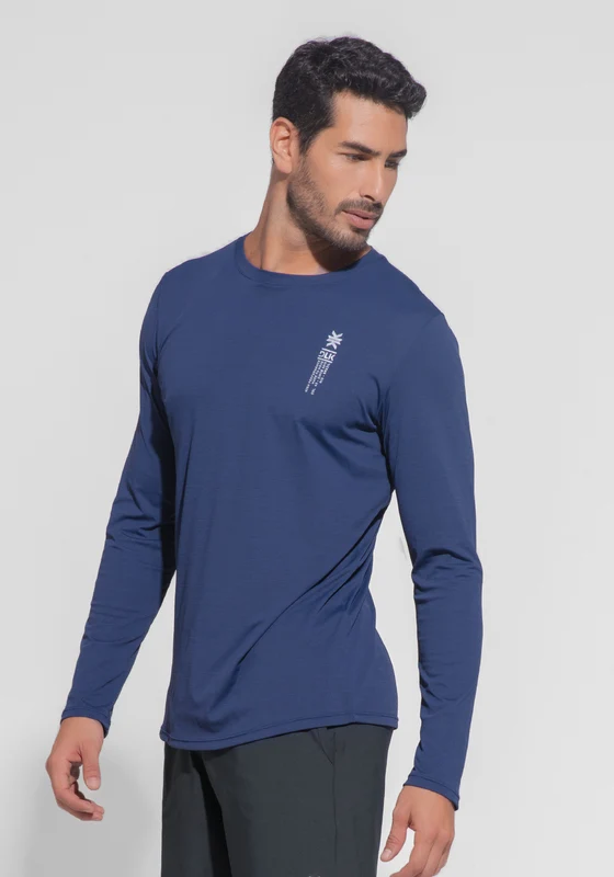 Camiseta Fitness Masculina Manga Longa Mescla Dlk Azul Marinho AZUL MARINHO / G