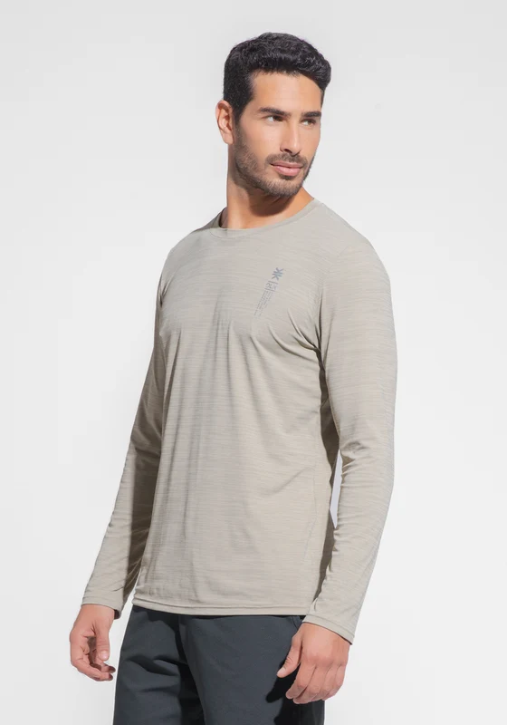 Camiseta Fitness Masculina Manga Longa Mescla Dlk Areia NUDE / G