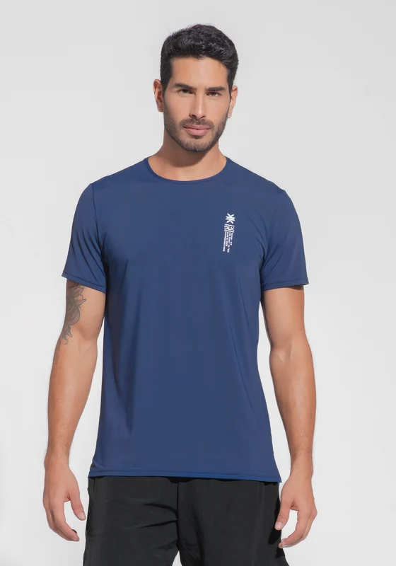 Camiseta Fitness Masculina Dry Fit com Recortes Nas Costas Dlk Azul Marinho AZUL MARINHO / M