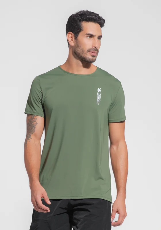 Camiseta Fitness Masculina Dry Fit com Recortes Nas Costas Dlk Verde Militar VERDE / GG