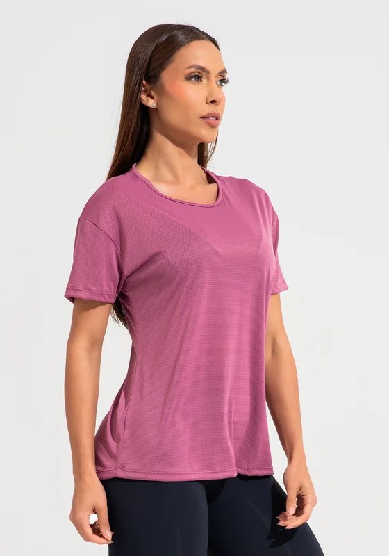 Blusa T-shirt Fitness Feminina De Poliamida Básica Dlk Rosa Antigo ROSA / G