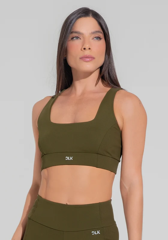 Top Fitness Feminino Nadador Anatômico Com Detalhe Canelado Motion Lines Dlk Verde Oliva OLIVA / G