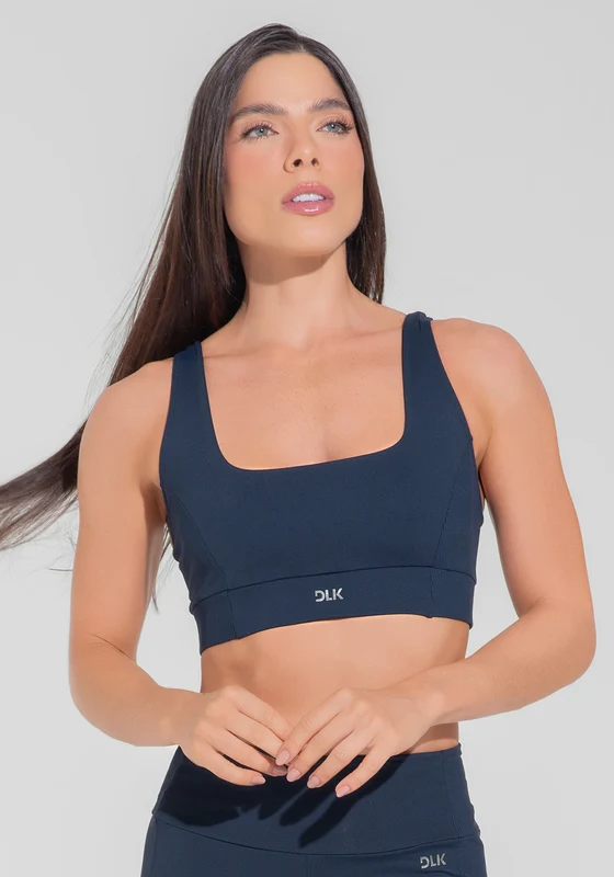 Top Fitness Feminino Nadador Anatômico Com Detalhe Canelado Motion Lines Dlk Azul Marinho AZUL MARINHO / M