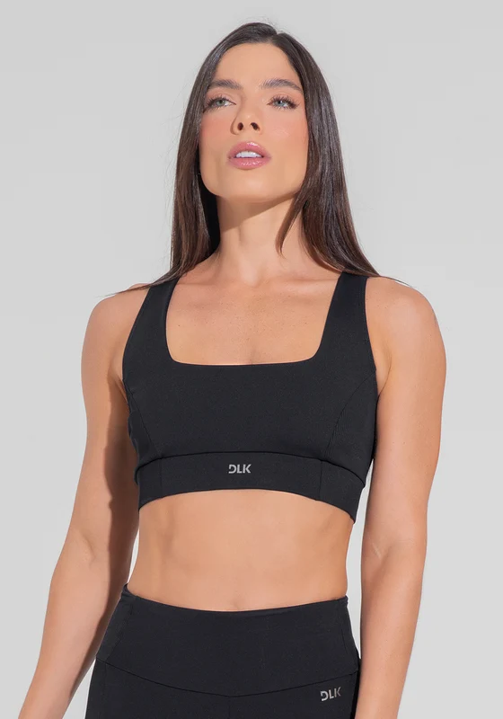 Top Fitness Feminino Nadador Anatômico Com Detalhe Canelado Motion Lines Dlk Preto PRETO / P