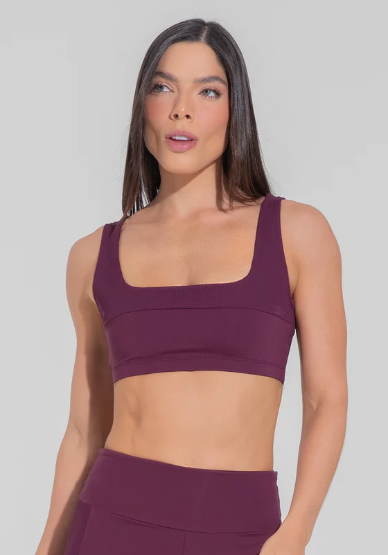 Top Fitness Feminino Decote Quadrado Com Detalhe Canelado Motion Lines Dlk Vinho VINHO / GG