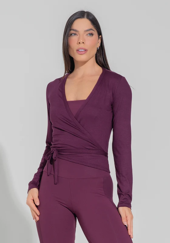 Casaco Feminino Transpassado Com Amarração Motion Lines Dlk Vinho VINHO / M